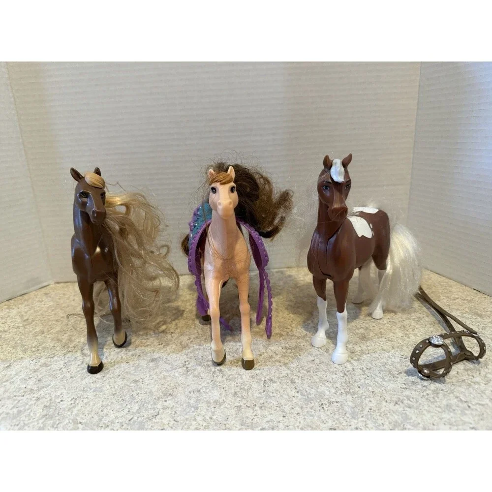 Spirit Riding Free Horse Toy Lot 3 Brushable Mane Horses Plus Bridle Just Play